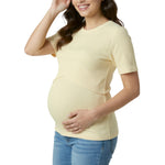 Motherhood Maternity Women's Short Sleeve Crew Neck Cross-Over Nursing Tee Shirt for Breastfeeding with Easy Access, Soft Yellow, Medium
