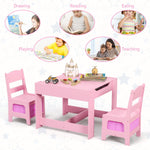 Costzon Kids Table and Chair Set, 3 in 1 Wooden Activity Table with Storage Drawer, Detachable Tabletop for Children Drawing Reading Art Craft, Playroom, Nursery, Toddler Table and Chair Set, Pink