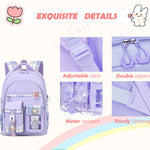 PRLINJSK Girls Backpack，Cute School Backpack for Girls Kids Teens，Kawaii Bookbag for Primary Elementary，Purple