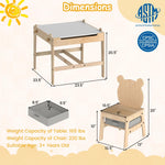 Costzon Kids Table and Chairs, 3 in 1 Wooden Activity Toddler Desk w/Reversible Whiteboard & Chalkboard, Hidden Space and Drawers for Arts, Crafts, Play, Toddler Table and Chair Set (Gray, Panda)