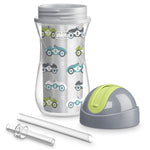 Chicco Insulated Straw Sippy Cup 12+ Months, 9oz Toddler Training Cup with Spill-Free Flip-Top Lid, BPA-Free 2-Pack, Cars/Checkers