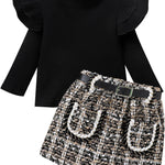 fhutpw Baby Toddler Girl Outfits Fall Winter Clothes Turtleneck Knitted Cotton Long Sleeves Tops & Button Mini Skirts Set