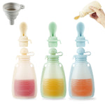 Three colorful bottles with silicone nozzles on a white background, featuring the brand 'PandaEar'.