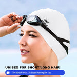 WHALE Extra Large Swim Cap for Women Men, Durable Silicone Swimming Hat with Ear Protection, Unisex Adults Bath Swimming Caps for Long Thick Curly Hair & Dreadlocks Braids Weaves Afro Hair (Black)