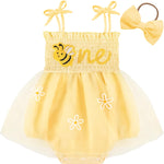 HONGTEYA Baby Girl 1st Birthday Outfit Girl First Birthday Clothes One Year Old Gifts Lace Romper Tulle Summer Newborn Dress