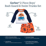 Gerber Baby Boys Baby Toddler Long Sleeved Rashguard Swim Bathing Suit Set Blue Beach 2T