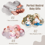 5-in-1 Plush Baby Play Gym & Activity Mat, Baby Play Mats, Baby Gym with Convertible Design, Tummy Time Mat with Pillow, 6 Sensory Toys for Newborn to Toddler, Grey