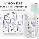 The Honest Company Babe's Mini Must Haves Gift Set Travel Size Hypoallergenic Lavender Bathtime Essentials Shampoo Body Wash (2 fl oz) Face Lotion (1 Bubble Bath