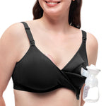Momcozy Hands-Free Breast Pump Bra, Seamless Design, Wireless Support, Tencel™ Breathable Fabric, Fully Fixed Cups Black