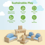 PlanToys® Living Room Classic Set for Montessori Inspired Small World Play | Imaginative Storytelling, Social Interaction and Home Role Play | Eco Friendly Wooden Dollhouse Living Room Furniture