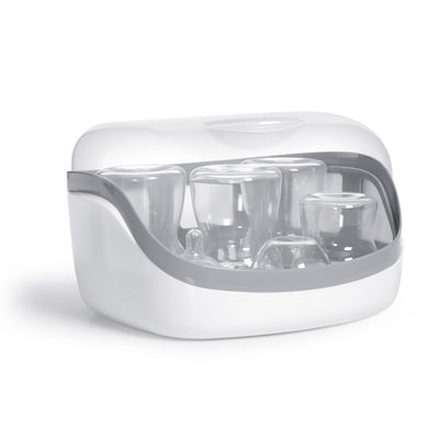 White and gray pet feeder on a white background