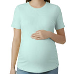 Motherhood Maternity Women's Short Sleeve Crew Neck Side Ruching Pregnancy Tee Shirt, Whispering Blue, Medium
