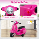 Costzon Toddler Motorcycle, Licensed Vespa Ride on Motorcycle with Training Wheels, LED Headlight & Horn Sound, Ride on Toy, 6V Battery Powered Motorbike, Gift for Boys & Girls, 1-3 Toddlers (Pink)
