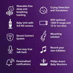 Philips Avent Premium Connected Baby Monitor, with 1080p Camera and App, SenseIQ Sleep and Breathing Rate Tracking, Cry Detection and Translation, Day and Night View, Two-way True Talk Back, SCD973/37