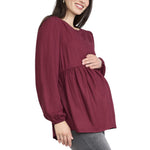 Motherhood Maternity Women’s Long Sleeve Empire Waist Keyhole Woven Pregnancy Blouse, Zinfandel, Small