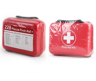 Compact First Aid Kit (228pcs) Designed for Family Emergency Care. Waterproof EVA Case and Bag is Ideal for The Car, Home, Boat, School, Camping, Hiking, Office, Sports. Protect Your Loved Ones. Red
