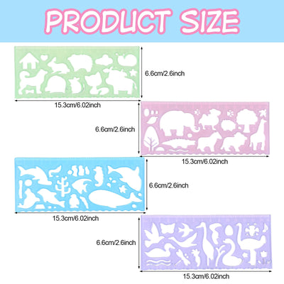Ymapinc 4Pcs Kids Stencils for Drawing, Clear Ruler Animal-Shaped Stencils Drafting Tools Plastic Measuring Templates Rulers for Office School Drawing Supplies