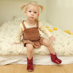 ESTAMICO Baby Girls Shiny Leather Boots, Red, 18-24 Month Toddler