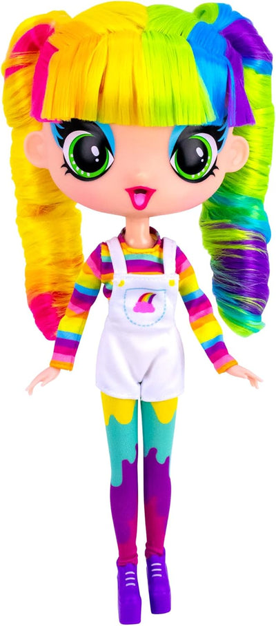 Decora Fashion Girlz Series 2– Decora Dream – 11” Fabric-Costumed Posable Vinyl Doll with Extra-Long Rainbow Hair, 50+ Surprises, Puffy & Flat Removable Stickers, and Accessories