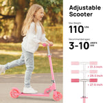TENBOOM Scooter Toys for Kids Ages 6-12/3-5, Max Load 220 LBS, Foldable Lightweight Kick Scooter with Light Up Wheels, Kickstand, 3 Adjustable Levels, Rear Brake, Pink