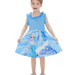 Disney Frozen Toddler Girl Dress Elsa Ruffle Sleeve Crinkled Casual Sundress Sleeveless Summer Outfit School Holiday Clothes Blue 2T
