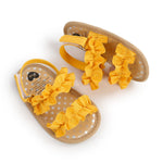 WaiHeikki Baby Girls Summer Sandals Cute Anti-Slip Soft Sole Ruffle Flat Shoes Toddler First Walker (Yellow, 0_months-6_months)
