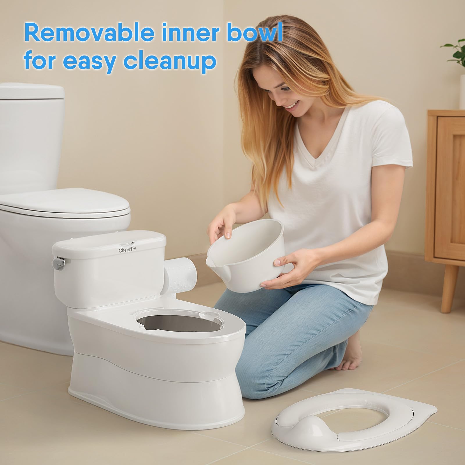 CheerTry 2-in-1 Toddler Potty Training Toilet - with Detachable Training Seat, Realistic Flushing Sound for Boys & Girls Ages 1-3 with Wipes Storage, Toilet Paper Holder