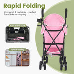 One-Handed Folding Lightweight Stroller, Large Storage Basket, Canopy, Cup Holder, Compact Umbrella Stroller Durable Frame, Travel Stroller for Airplane Ultra Overhead Friendly (Pink)
