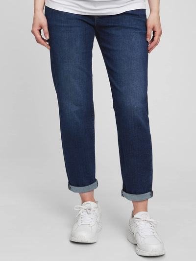 GAP Womens Maternity True Waistband Full Panel Girlfriend Jeans Dark WASH 32REG