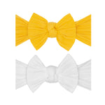 Baby Bling Bows - Newborn to Little Baby Girl Bows, 2 Pack Nylon Super Soft Stretchy Knot Toddler Headbands, Perfect Hair Accessories Head Bands for Infant Kids(Yellow & White)