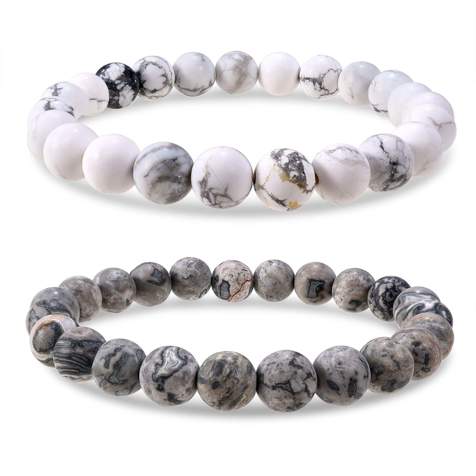 Bivei Natural Gemstone Semi Precious Healing Crystals Handmade Stretchy Round Beads Bracelet, Enhance Positive Energy