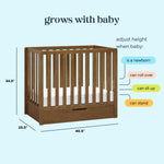 Carter's by Davinci Colby 4-in-1 Convertible Mini Crib with Trundle Drawer in Walnut, Greenguard Gold Certified, Undercrib Storage