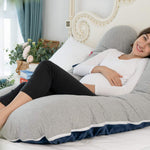 Meiz Pregnancy Pillow, Cooling Pregnancy Pillows for Sleeping, Full Body Pregnancy Pillow with Reversible Cooling Jersey Cover & Velvet Cover, Blue & Grey