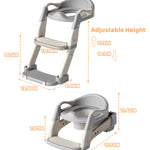 2-in-1 Toddler Potty Training Toilet Seat with Step Stool Ladder – Adjustable Height Potty Chair Urinal for Baby Boys Girls Age 1-3, Foldable Training Potty with Splash Guard & Anti-Slip Feet, Grey