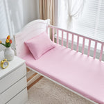 3 Pieces Crib Bedding Set Baby Ruffle Quilted Comforter with Fitted Sheet and Pillowcase - Cute Ruffled Shabby Chic Bedding Soft Blanket Design Pink