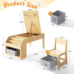 5-in-1 Kids Table and Chairs, Toddler Table and Chair Set with Drawers, Convertible Craft Play Desk with Art Easel & Paper Roll Holder, Children Activity Learning Center with Storage – Nature Wood