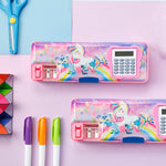 Henoyso Multifunctional Pencil Box for Girls Unicorn Pencil Case with Calculator and Sharpener Cool Cute Pencilcase School Supplies Essentials Valentine's Day Birthday Gift Present for Kids Teens