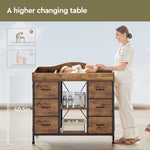 Yetom Changing Table, 6-Drawer Baby Dresser with Changing Table top,Waterproof Diaper Changing Station & Pad, 2 Height-Adjustable Open Storage Shelves, Mobile Nursery Organizer, Rustic Brown