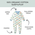 HonestBaby Sleep & Play Footed One-Piece Pajama Sleeper 100% Organic Cotton, Baby Boys, Farm Fleet