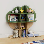 Green Tree Kids Bookshelf Toddler Bookcase 4-Tier Baby Book Rack Children Toy Storage Organizer Forest Wood Display Shelf for Nursery Playroom Bedroom Classroom School Homeschooling Boy Girl’s Gift