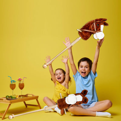 Flahard 37 Inch Plush Stick Horse Handsewn Head Hobby Horse on a Stick Horses Ride on a Stick Toy with Wooden Wheels and Real Pony Clip-Clop Sounds for Pretend Play Kids Gift (Color Set 3)