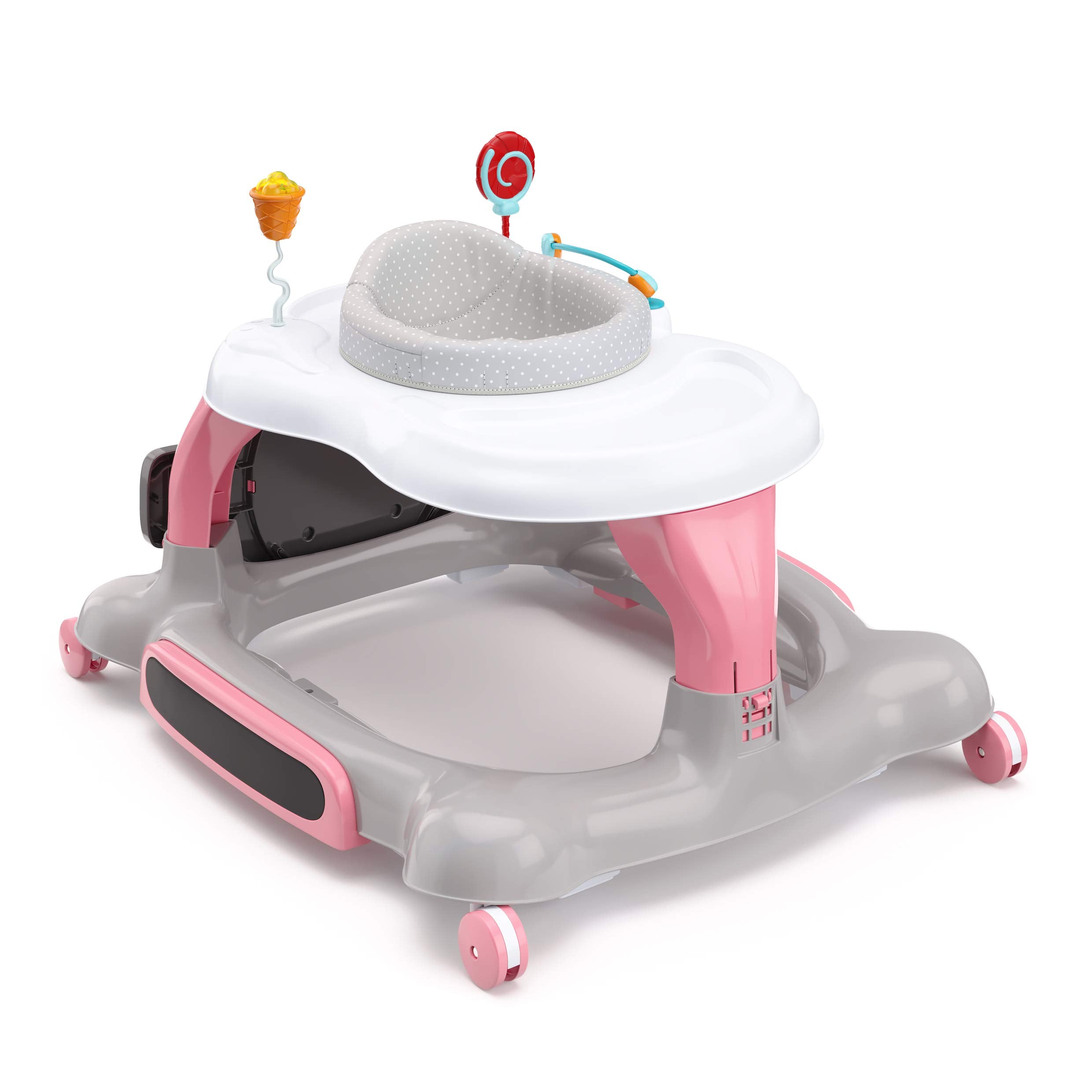 Storkcraft 3-in-1 Activity Walker and Rocker with Jumping Board and Feeding Tray, Interactive Walker for Toddlers and Infants, Pink