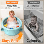 Baby Bathtub with Inflatable Top Edge, Extra Stable Infant Bath Tub, Collapsible & Portable for Baby Bath Time, No Tilt Design for 12M-6Y Newborn, No Assembly for Travel Shower