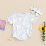 FYBITBO Newborn Infant Baby Girls Clothes Summer Daisy Romper Short Sleeve Bodysuit Cute Outfit One Piece Clothing (Floral-Blue, 0-3 Months)
