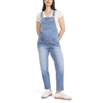 Motherhood Maternity Women's Relaxed Fit Straight Leg Denim Pregnancy Overalls with Adjustable Straps and Pockets, Lake Wash, Medium