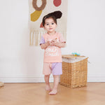 FOCUSNORM Toddler Baby Girls Summer Clothes Letter Short Sleeve T-shirt Top Shorts Sets Cute Newborn Infant Outfits 6M-3T (Contrast Pink, 18-24 Months)
