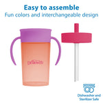 Dr. Brown's Milestones Straw to 360 Convertible Toddler Training Cup Set, 10 oz/300 mL, Interchangeable Silicone Straw and 360 Lids, Pink Coral, BPA-Free, 9m+, 1-Pack
