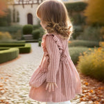 Kucnuzki 3T 4T Girl Clothes Toddler Girl Dress Long Sleeve Round Neck Solid Color Baby Clothes Fall Winter Toddler Outfit Pink Casual Flare Dresses for Kids