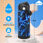 Ntswasd Boys Water Bottle with Straw,18 oz Kids Insulated Cups with Stainless Steel Leak Proof for School,Sport&Travel（Lightning）