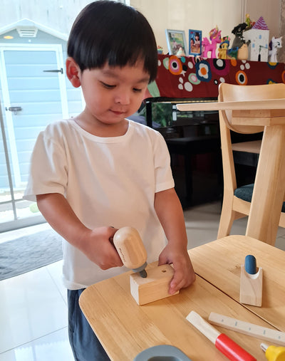 PlanToys® Wooden Handy Carpenter Set for Montessori Inspired Practical Life Play | Fine Motor, Construction and Imaginative Skill Building | Eco Friendly Tool Set for Creative Hands On Learning